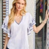 Embroidered Flutter Sleeve Top -Karen Kane Store 0D400144 8799 4BFD 96B1 D36EB43C22EC