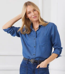 Ruched 3/4 Sleeve Button-Up Shirt -Karen Kane Store 0EA2B879 E760 4351 8F28 77D9562239CE