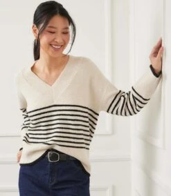 Stripe V-Neck Sweater -Karen Kane Store 199C0A32 7537 455B B36B 06CC45B9082C