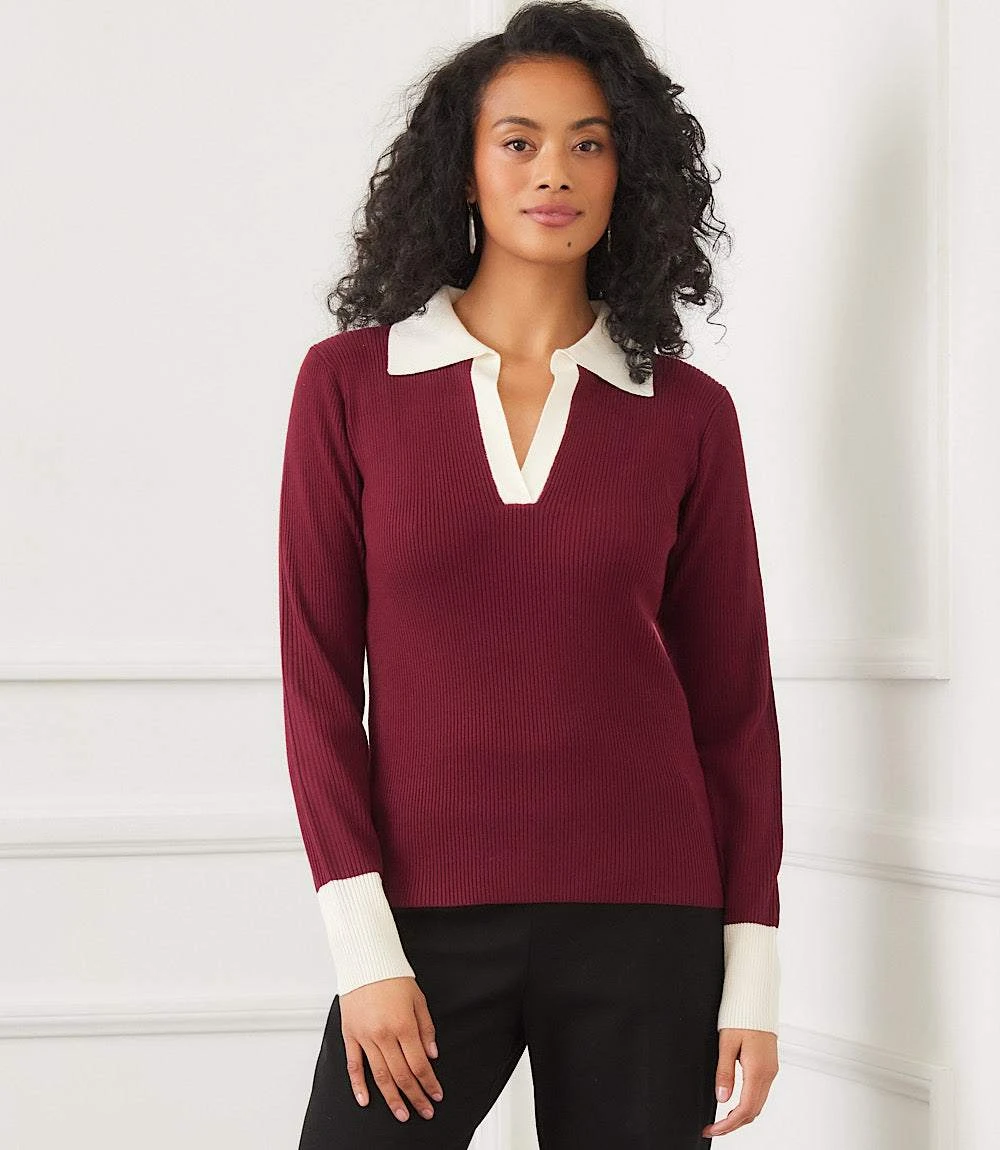 Contrast Ribbed Polo Sweater 9 Contrast Ribbed Polo Sweater - Image 7