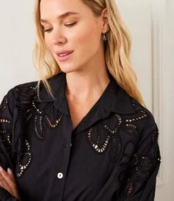 Long Sleeve Cutout Embroidery Shirt -Karen Kane Store 1E2B2803 349E 444B 8CF5 7B200364E9EC