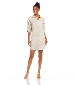 Petite Size Roll Tab Linen Shirtdress -Karen Kane Store 1L01560P OAT karenkane 2025 Spring 00 1