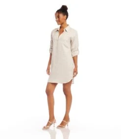 Petite Size Roll Tab Linen Shirtdress -Karen Kane Store 1L01560P OAT karenkane 2025 Spring 00 2