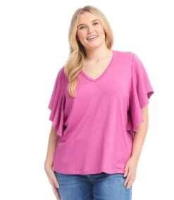 Plus Size Flutter Sleeve Top