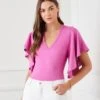 Flutter Sleeve V-Neck Top -Karen Kane Store 1L05526 TUL karenkane 2025 Spring 00 1