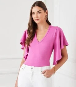 Flutter Sleeve V-Neck Top -Karen Kane Store 1L05526 TUL karenkane 2025 Spring 00 2