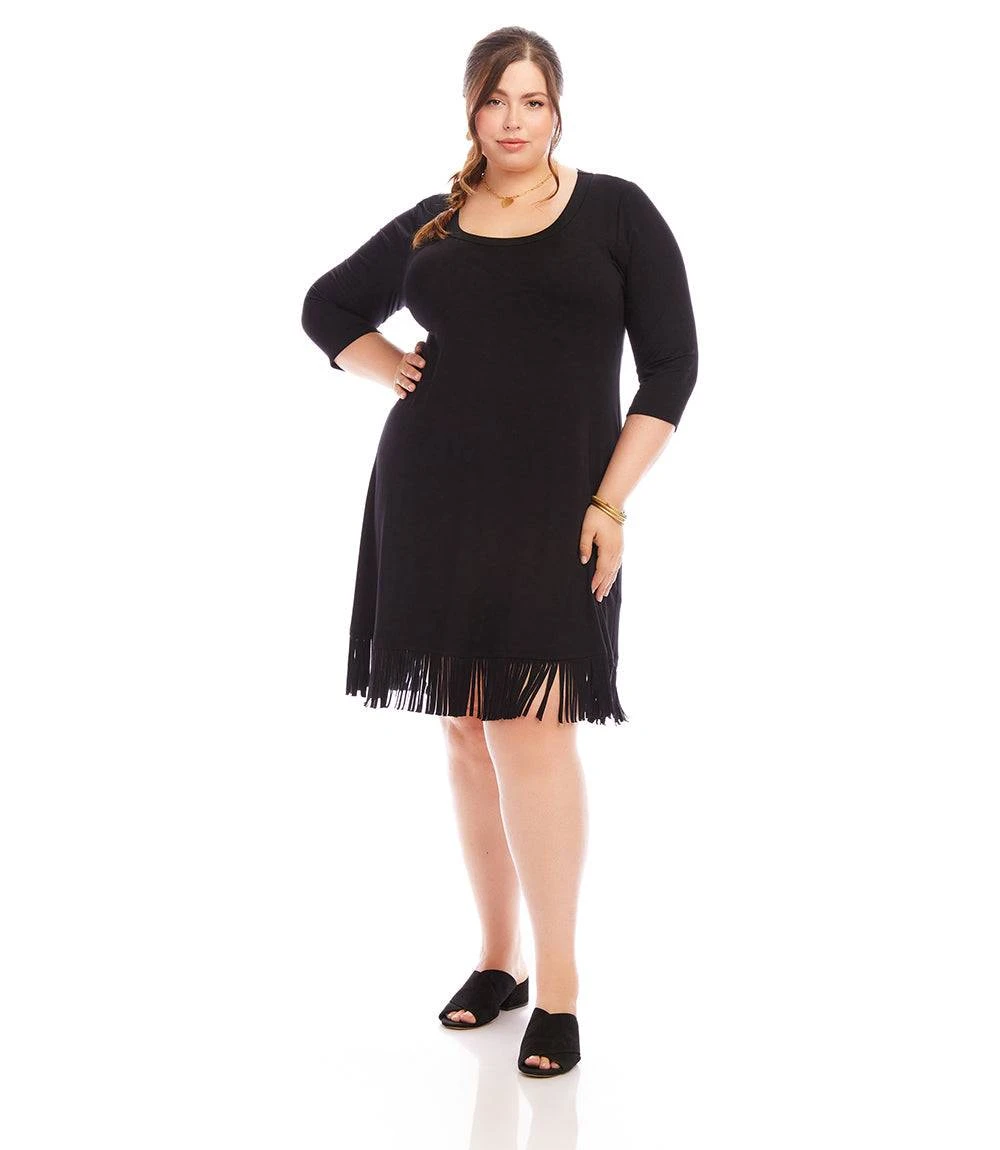 Plus Size 3/4 Sleeve Fringe Hem Dress 3 Plus Size 3/4 Sleeve Fringe Hem Dress