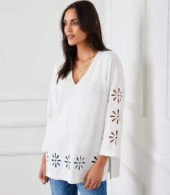 Cutout Embroidered Flower Detail Tunic -Karen Kane Store 1L13700 OWH karenkane 2025 Spring 00 2