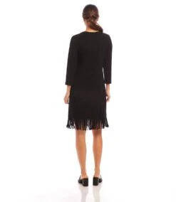 3/4 Sleeve Fringe Hem Dress 10 3/4 Sleeve Fringe Hem Dress -Karen Kane Store 1L14005 BLK karenkane 2025 Spring 00 3