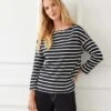 Stripe 3/4 Sleeve Boatneck Top