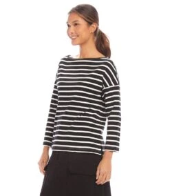 Stripe 3/4 Sleeve Boatneck Top -Karen Kane Store 1L14200 BLC karenkane 2025 Spring 00 2