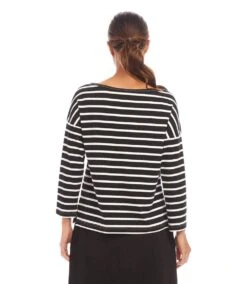 Stripe 3/4 Sleeve Boatneck Top -Karen Kane Store 1L14200 BLC karenkane 2025 Spring 00 3