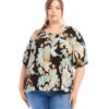 Plus Size Short Sleeve Peasant Button-Front Top -Karen Kane Store 1L20301W PRT karenkane 2025 Spring 00 1