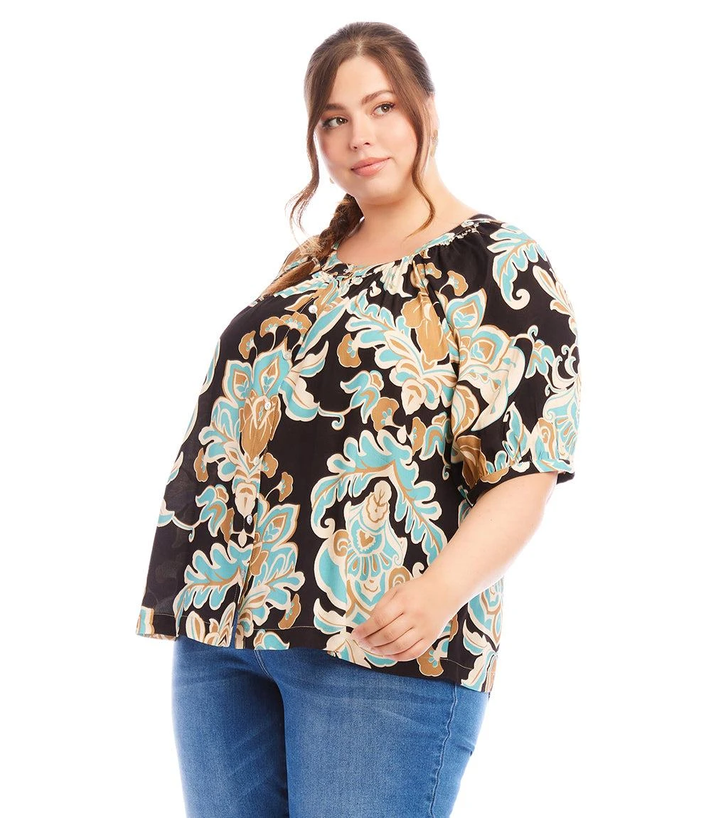 Plus Size Short Sleeve Peasant Button-Front Top 4 Plus Size Short Sleeve Peasant Button-Front Top - Image 2