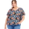 Plus Size Flutter Sleeve V-Neck Top -Karen Kane Store 1L22301W PRT karenkane 2025 Spring 00 1