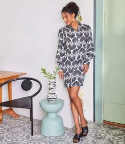 Blouson Sleeve Linen Shirtdress