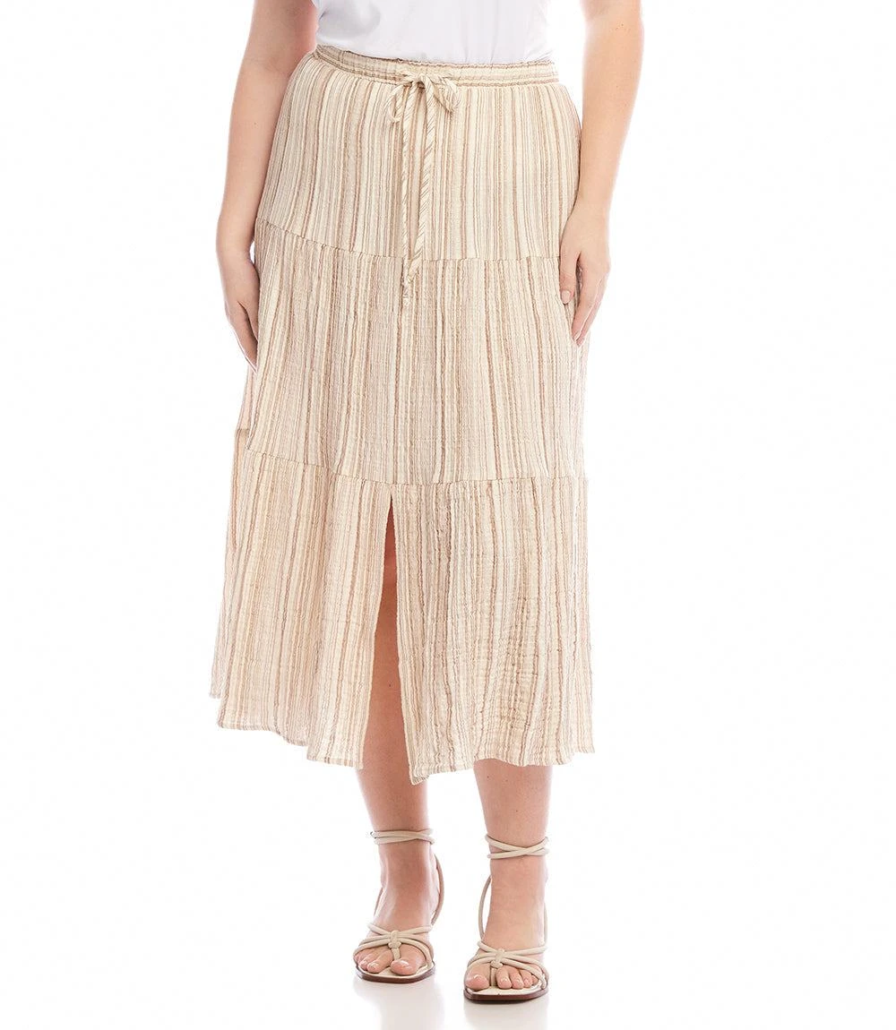 Plus Size Metallic Stripe Tiered Midi Skirt 3 Plus Size Metallic Stripe Tiered Midi Skirt