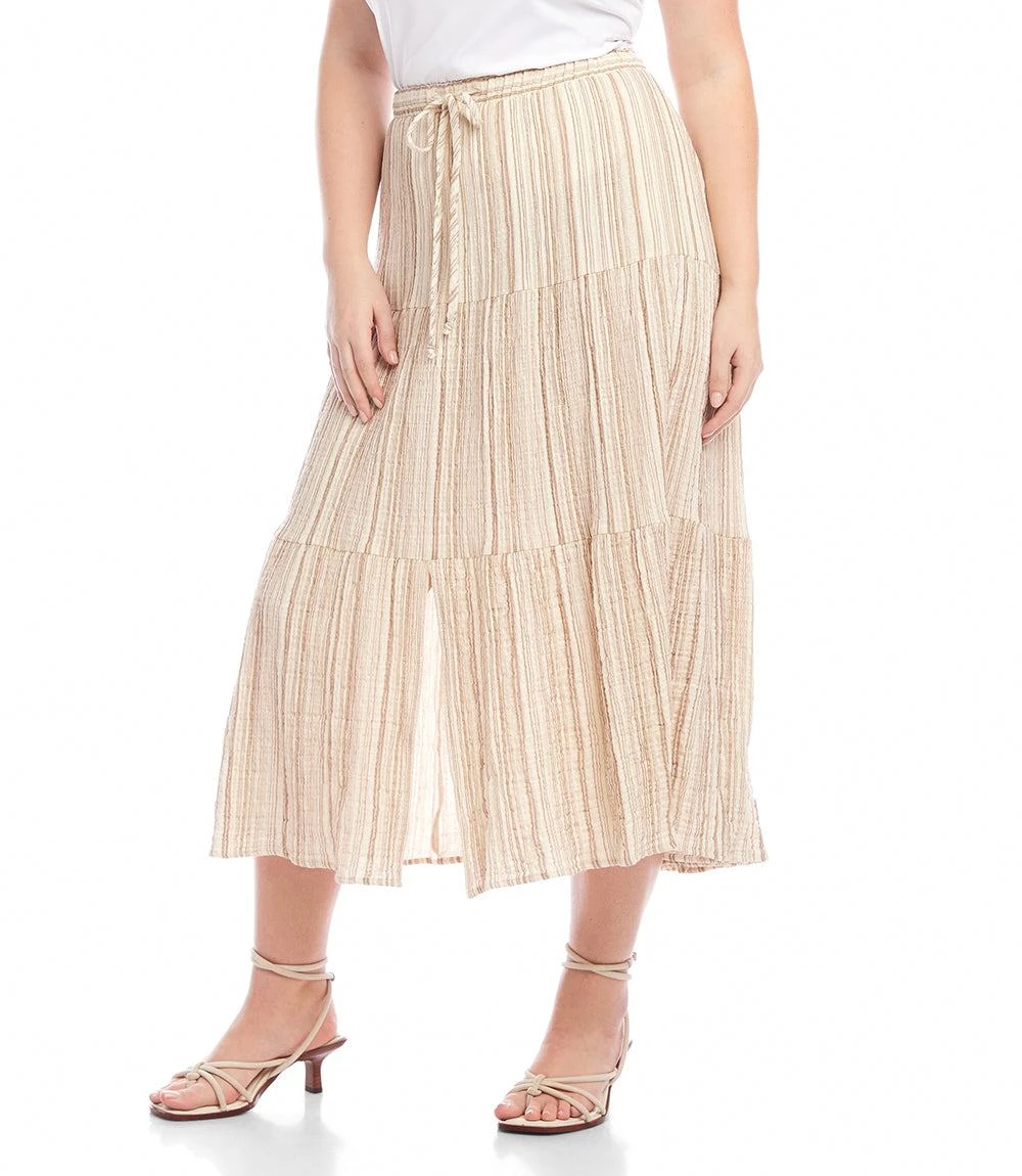 Plus Size Metallic Stripe Tiered Midi Skirt 4 Plus Size Metallic Stripe Tiered Midi Skirt - Image 2