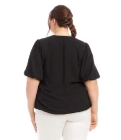 Plus Size Puff Sleeve Top 8 Plus Size Puff Sleeve Top -Karen Kane Store 1L25027W BLK karenkane 2025 Spring 00 3