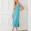 Sleeveless Ribbed V-Neck Midi Column Dress -Karen Kane Store 1L27201 AQU karenkane 2025 Spring 00