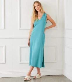 Sleeveless Ribbed V-Neck Midi Column Dress
