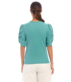 Ribbed Twist Sleeve V-Neck Top -Karen Kane Store 1L27202 AQU karenkane 2025 Spring 00 3 b79279f2 ba77 4f27 8a87 a520e95d99ad