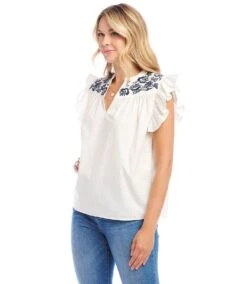 Embroidered Ruffle Sleeve Top -Karen Kane Store 1L70241 OWN karenkane 2025 Spring 00 4