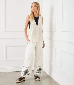 Embroidered Drawstring Ankle Pants