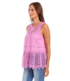 Petite Size Lace Trim Sleeveless Top -Karen Kane Store 1L70243P PIN karenkane 2025 Spring 00 2