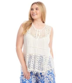 Plus Size Lace Trim Sleeveless Top