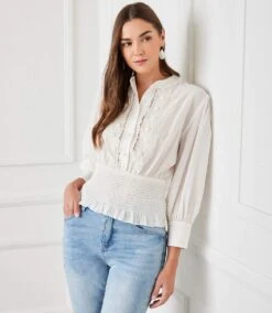 Embroidered Smock Waist Blouse