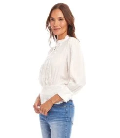 Embroidered Smock Waist Blouse -Karen Kane Store 1L70244 CRE karenkane 2025 Spring 00 2