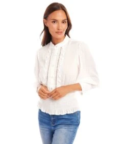 Embroidered Smock Waist Blouse -Karen Kane Store 1L70244 CRE karenkane 2025 Spring 00 4