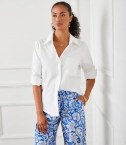 Ruched Sleeve Button-Up Shirt -Karen Kane Store 1L70253 WHT karenkane 2025 Spring 00 2