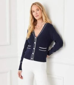 Contrast Trim Cardigan Sweater -Karen Kane Store 1L89899 NOW karenkane 2025 Spring 00 1