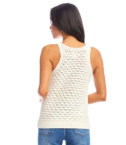 Sleeveless Crochet Sweater -Karen Kane Store 1L89950 NAT 1073