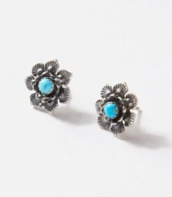 Embellished Flower Turquoise Earrings