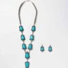 Turquoise Stone Lariat Necklace And Earrings Set