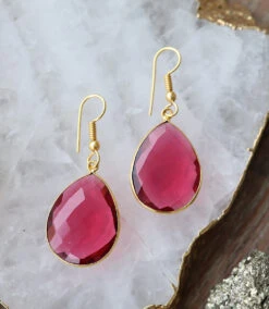 Pink Quartz Teardrop Earrings