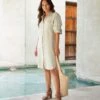Petite Size Linen Shirtdress -Karen Kane Store 2L01528 oatmeal 005 8731a618 336d 4d7f b125 da4947bea857