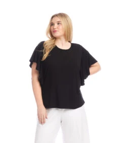 Plus Size Flutter Sleeve Crew Neck Top