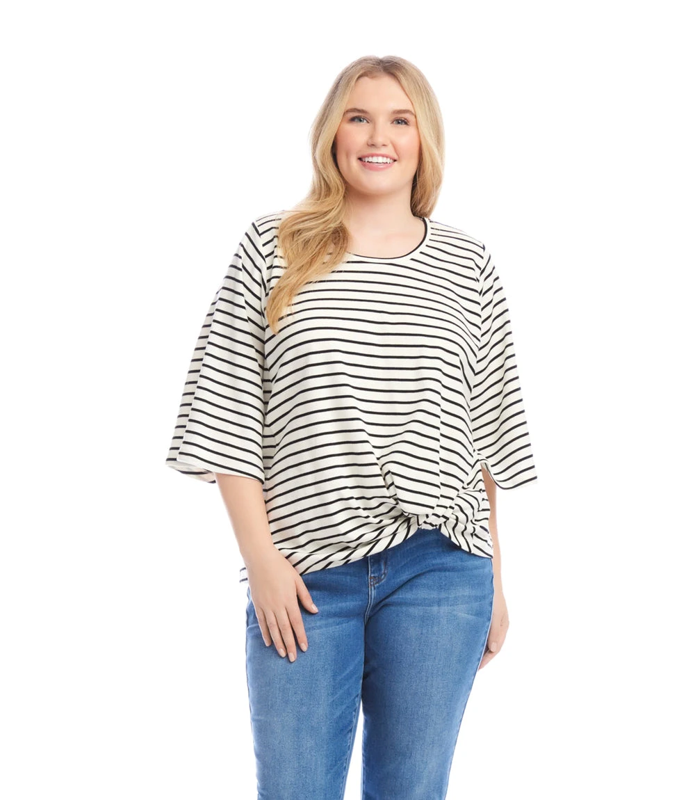 Plus Size Stripe Flare Sleeve Pick Up Top 3 Plus Size Stripe Flare Sleeve Pick Up Top