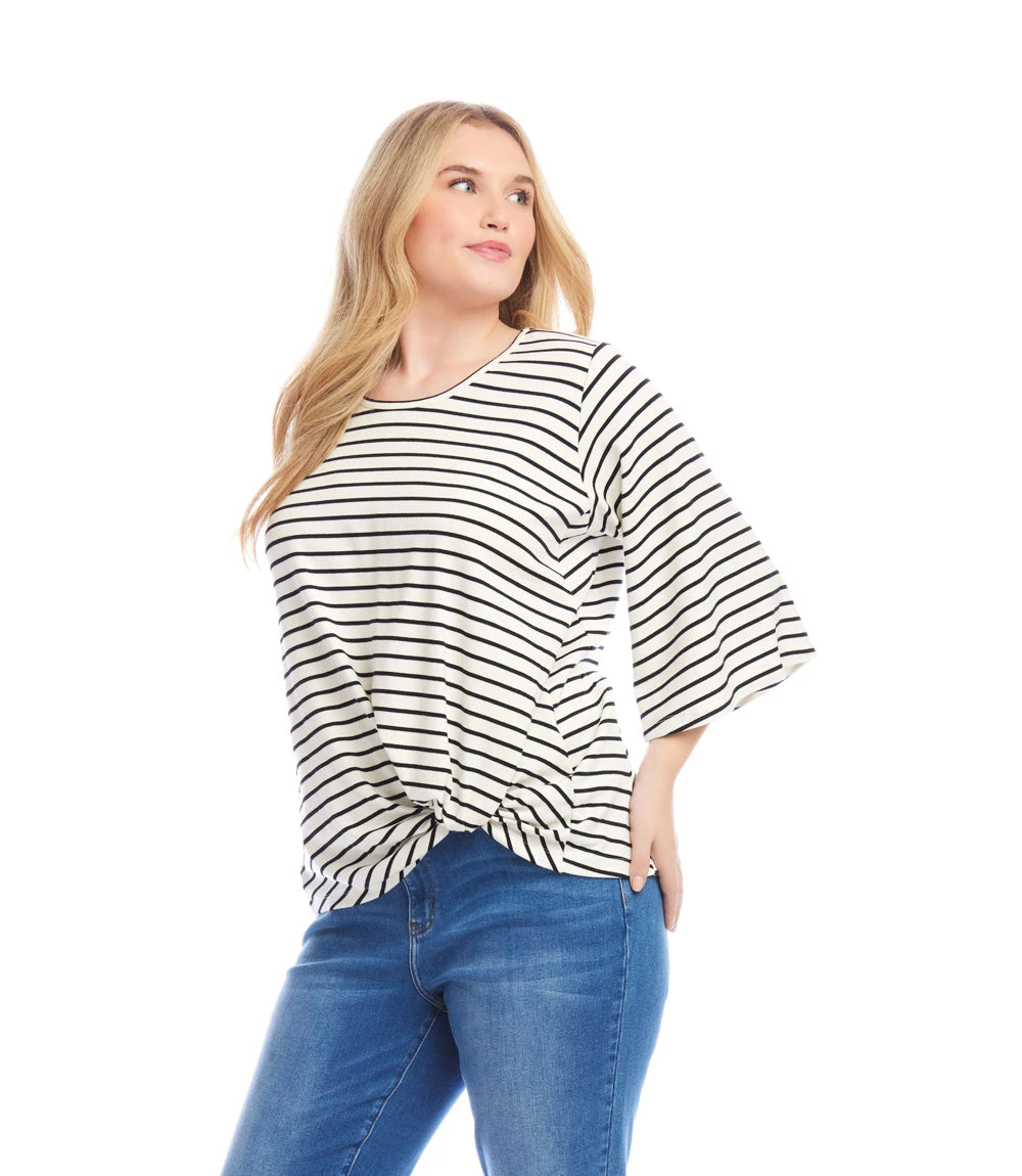 Plus Size Stripe Flare Sleeve Pick Up Top 4 Plus Size Stripe Flare Sleeve Pick Up Top - Image 2