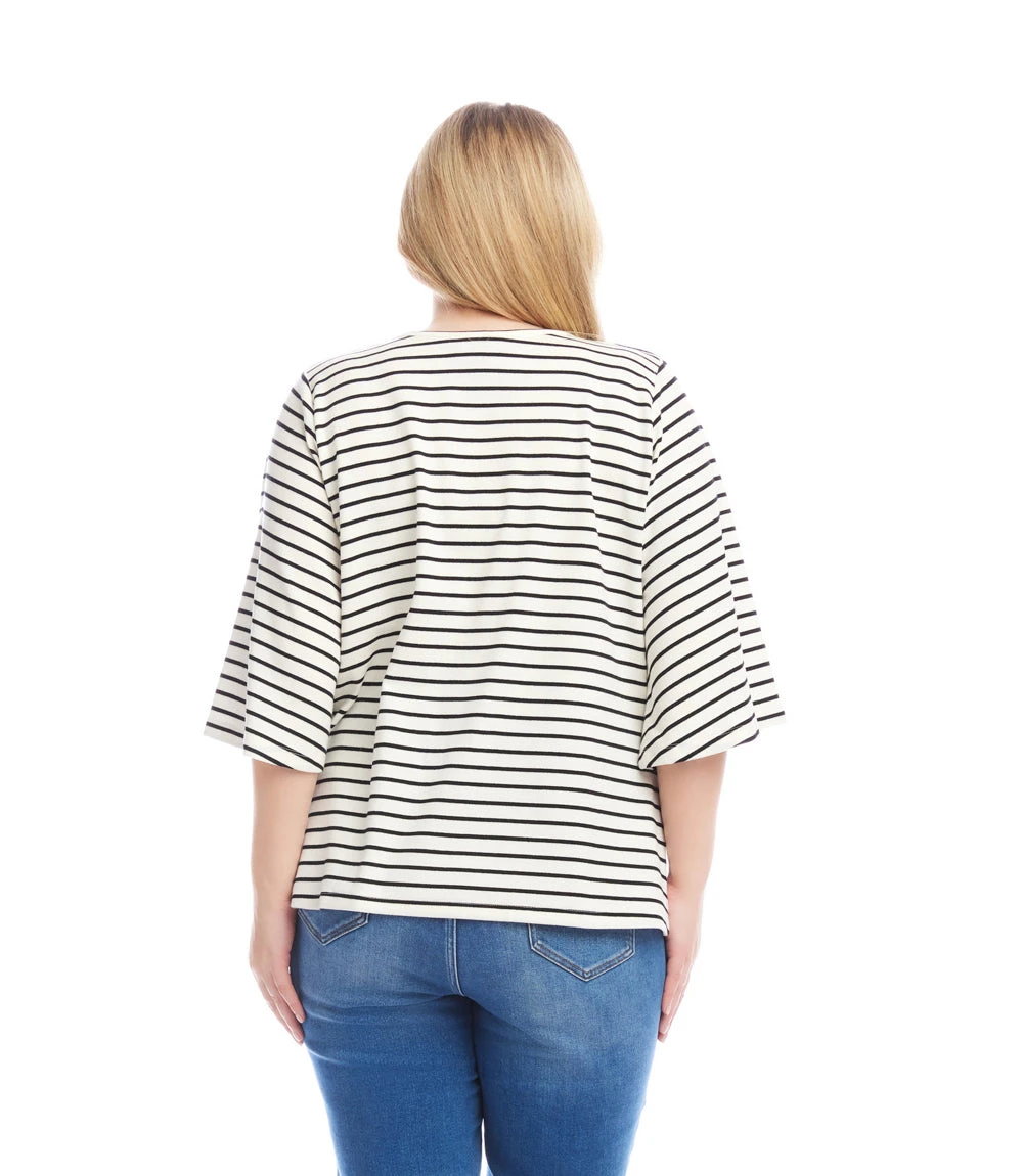 Plus Size Stripe Flare Sleeve Pick Up Top 5 Plus Size Stripe Flare Sleeve Pick Up Top - Image 3