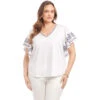 Plus Size Embroidered Flutter Sleeve Top -Karen Kane Store 2L21701W OWH karenkane 2025 Summer 00 1