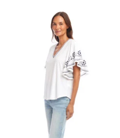 Embroidered Flutter Sleeve Top 17 Embroidered Flutter Sleeve Top -Karen Kane Store 2L21701 owh karenkane 2025 Summer 00 4
