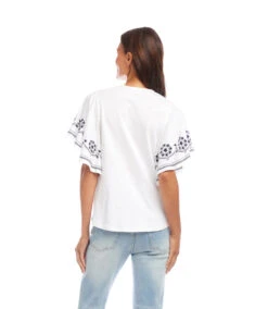 Embroidered Flutter Sleeve Top 18 Embroidered Flutter Sleeve Top -Karen Kane Store 2L21701 owh karenkane 2025 Summer 00 5
