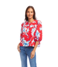 Petite Size Puff Sleeve Button-Front Shirt -Karen Kane Store 2L22401P PRT karenkane 2025 Summer 00 2