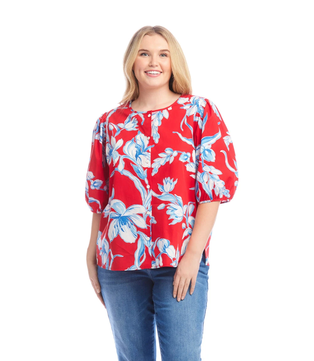 Plus Size Puff Sleeve Button-Front Shirt 3 Plus Size Puff Sleeve Button-Front Shirt