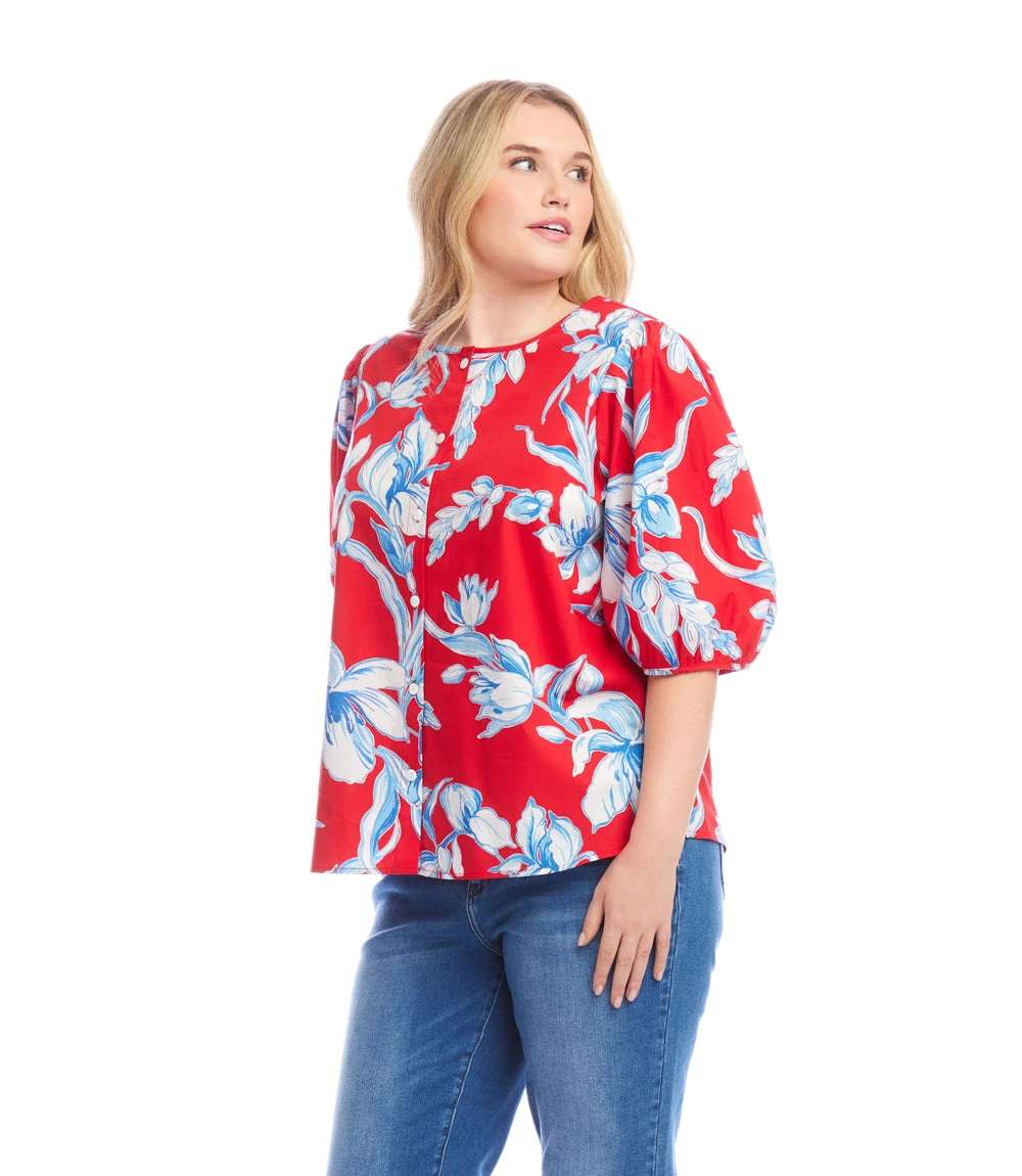 Plus Size Puff Sleeve Button-Front Shirt 4 Plus Size Puff Sleeve Button-Front Shirt - Image 2